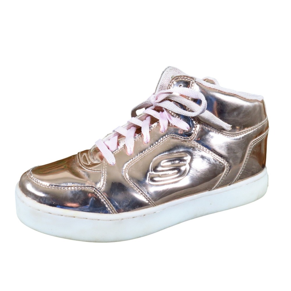 Skechers Energy Lights‎ Kids High Top Sneaker Size 6 Casual Rose Gold Metallic